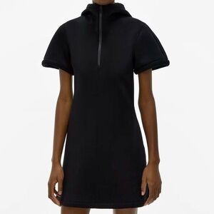 NWT Helmut Lang Neoprene Hooded Mini Dress Black Hooded Zip up with pockets